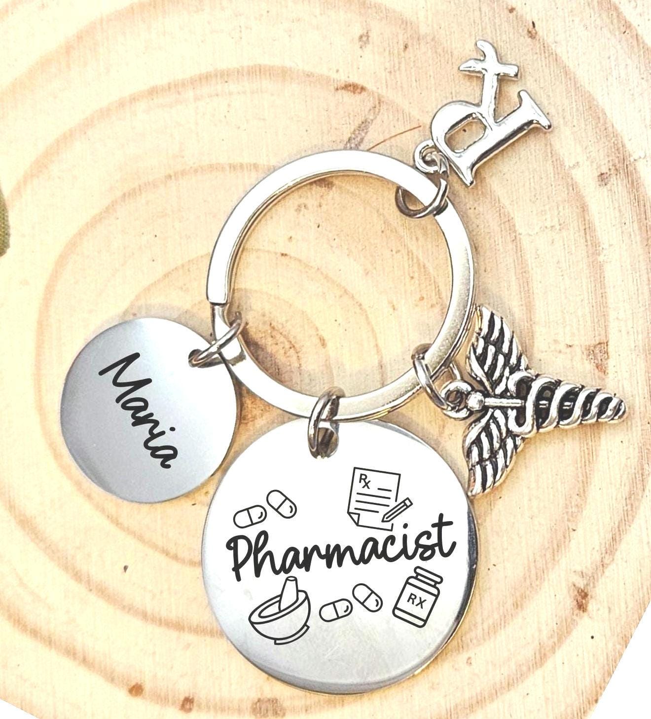 Personalized Pharmacist Keychain Engraved pharmacy Birthday Key Ring Gifts for her custom graduation pharmacist gift custom for him keychain