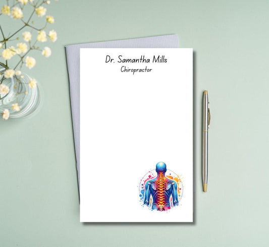 Chiropractor Notepad with Spine Illustration | 5.5x8.5” Watercolor Office Stationery | 50 Tear-Off Sheets | Chiro Clinic Desk Pad