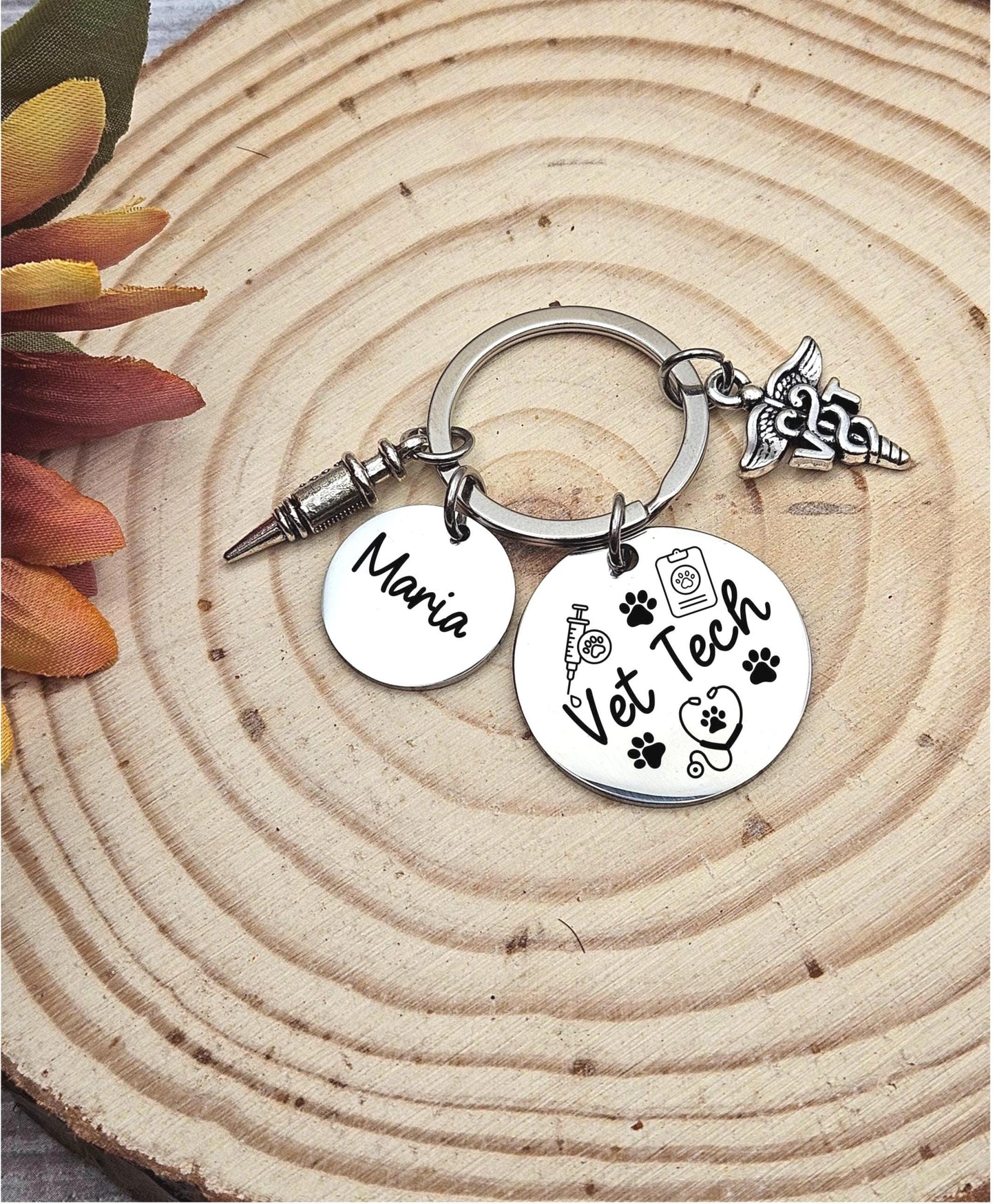 Personalized Veterinary Technician Engraved keychain paw print veterinary Key Ring Gifts custom graduation keychain vet tech gift key ring