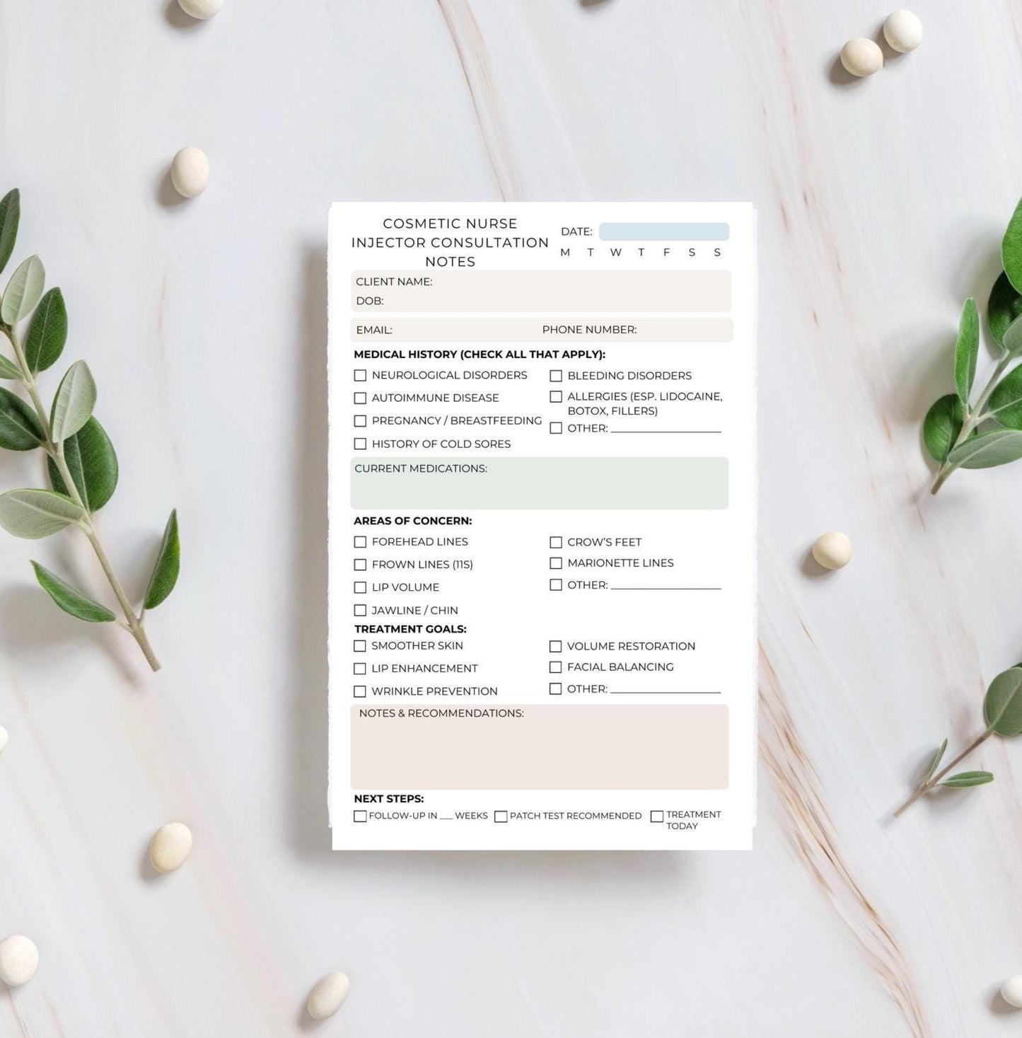 Cosmetic Nurse Injector Consultation Notepad | Aesthetic Client Intake Form for Botox & Filler | Med Spa Nurse Paperwork | Aesthetic Pad RN