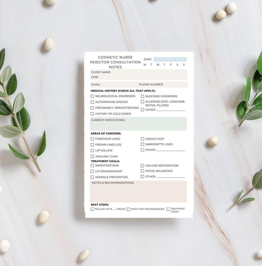 Cosmetic Nurse Injector Consultation Notepad | Aesthetic Client Intake Form for Botox & Filler | Med Spa Nurse Paperwork | Aesthetic Pad RN