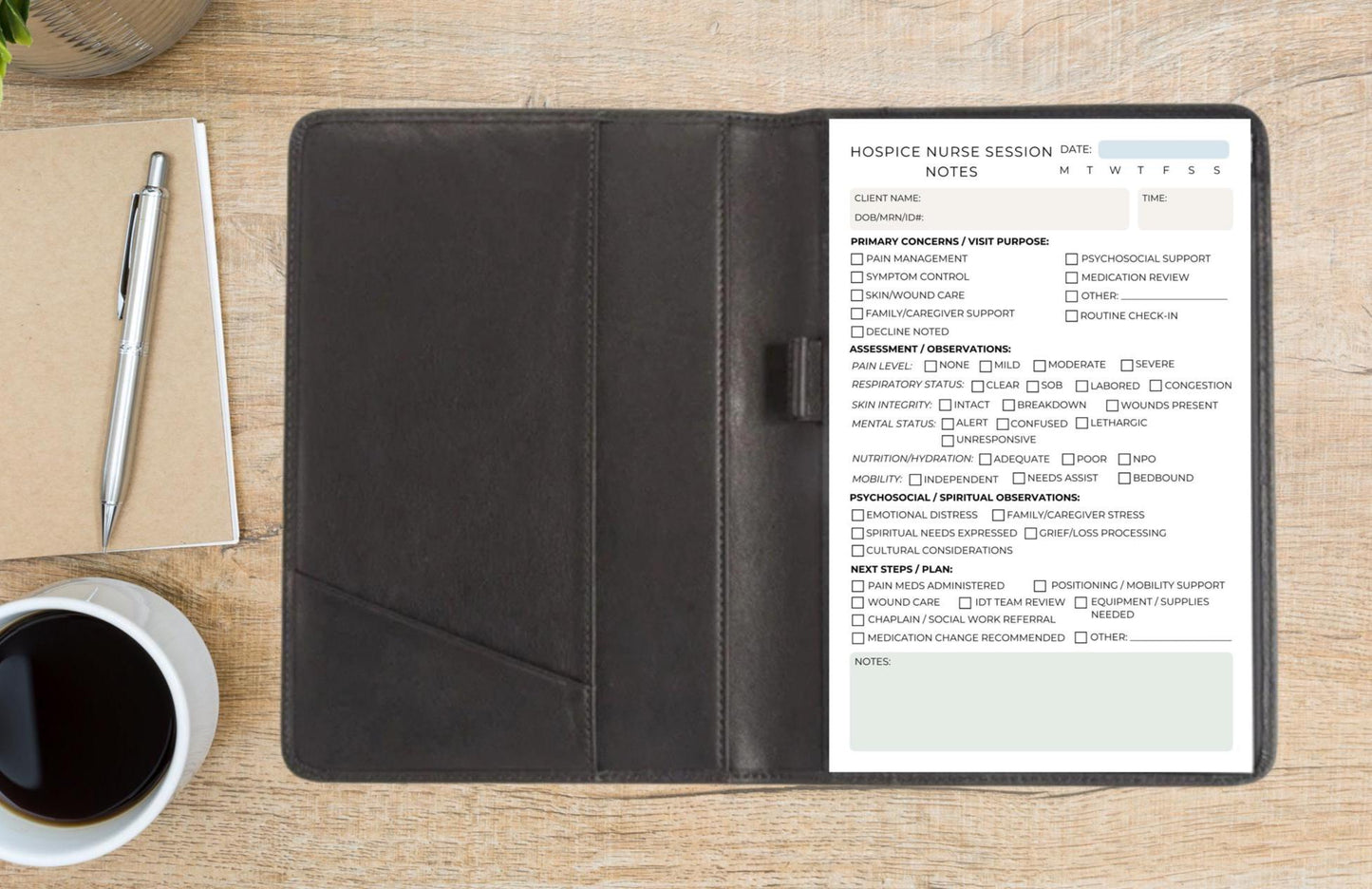 Hospice Nurse Session Notes Notepad Daily Visit Documentation Pad for End-of-Life Care Palliative Care, and Home Health Nursing Hospice gift