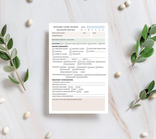 Wound Care Nurse Notepad | 5.5x8.5” Clinical Notes for Wound Assessment | Compact Wound Charting Pad for Home Health & Hospital Nurses