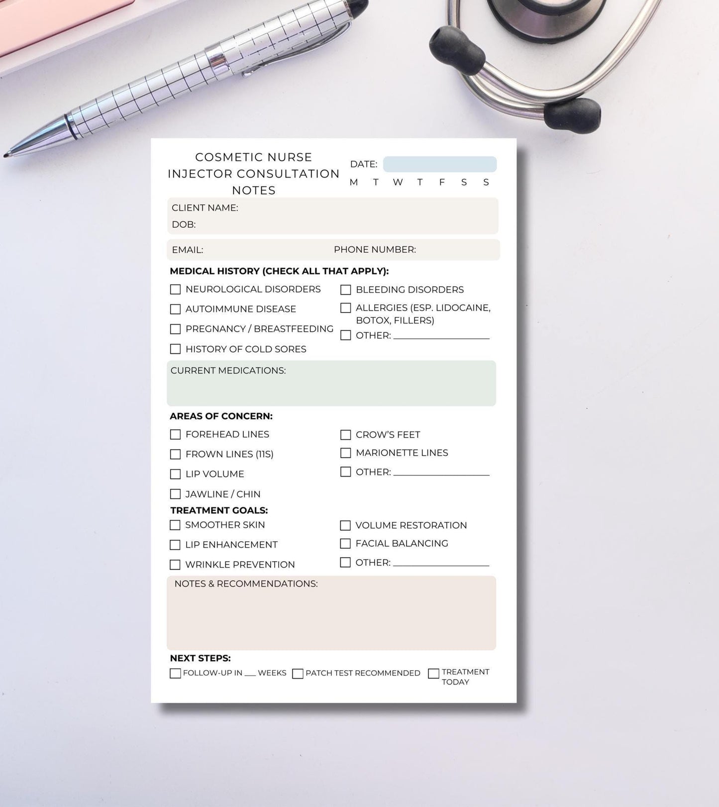 Cosmetic Nurse Injector Consultation Notepad | Aesthetic Client Intake Form for Botox & Filler | Med Spa Nurse Paperwork | Aesthetic Pad RN