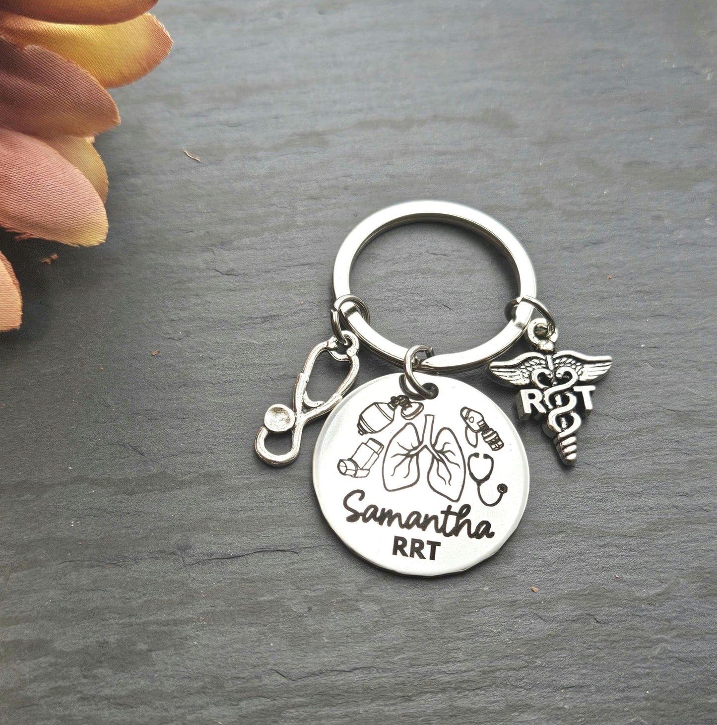 Personalized Respiratory therapist Keychain Engraved RT Birthday Key Ring Gifts for her custom graduation Respiratory therapy keychain gift