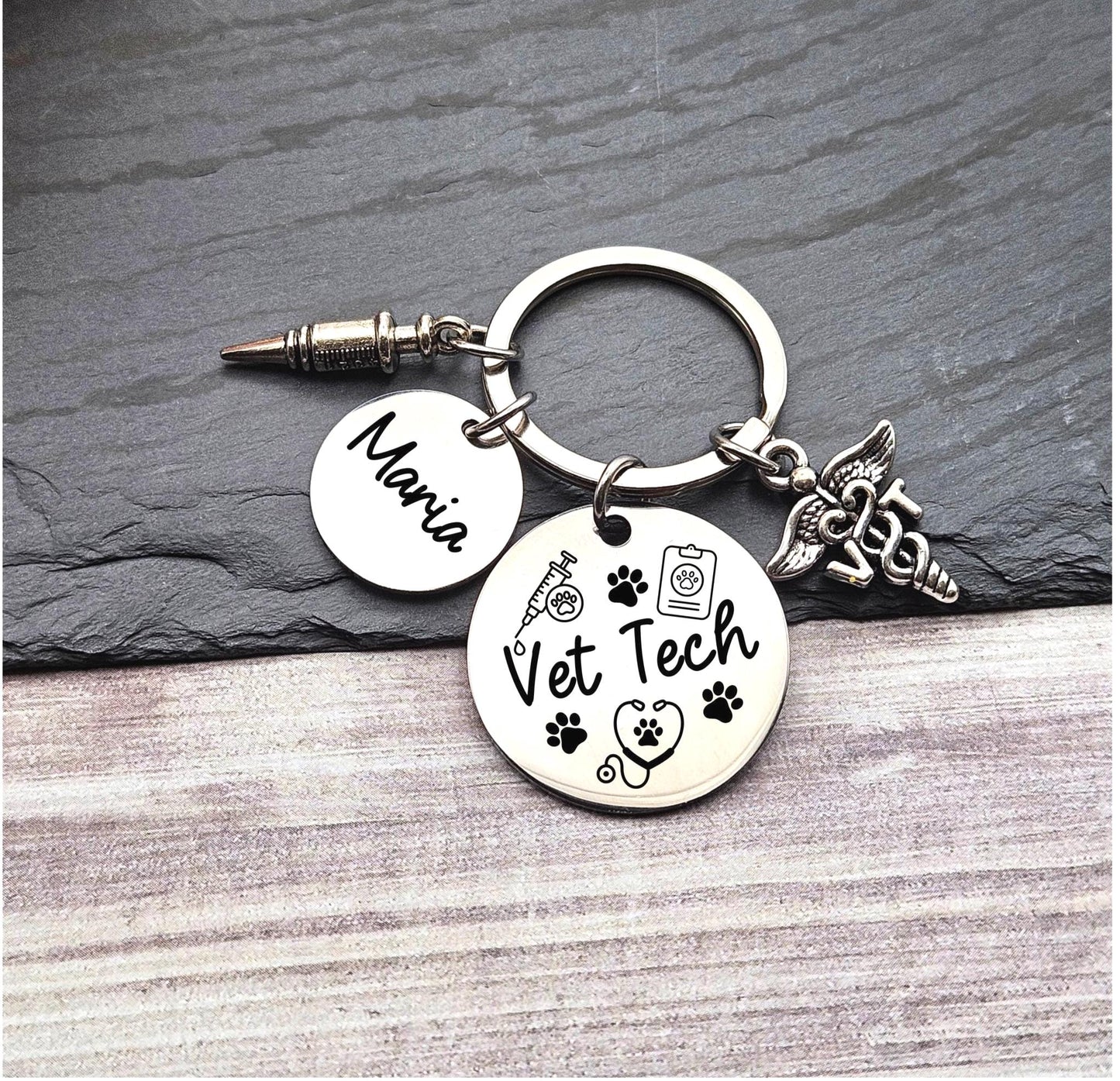 Personalized Veterinary Technician Engraved keychain paw print veterinary Key Ring Gifts custom graduation keychain vet tech gift key ring