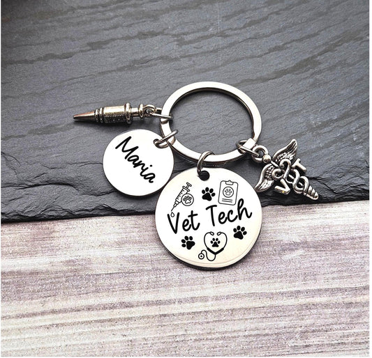 Personalized Veterinary Technician Engraved keychain paw print veterinary Key Ring Gifts custom graduation keychain vet tech gift key ring