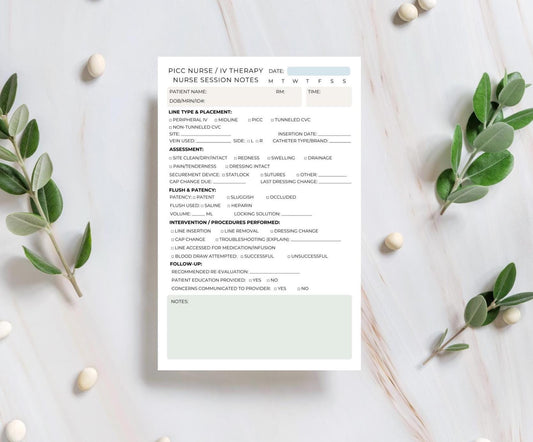 PICC Nurse IV Therapy Session Notes | Central Line Assessment Notepad for Vascular Access Nurses Medical Notepad venous access nurse RN cva