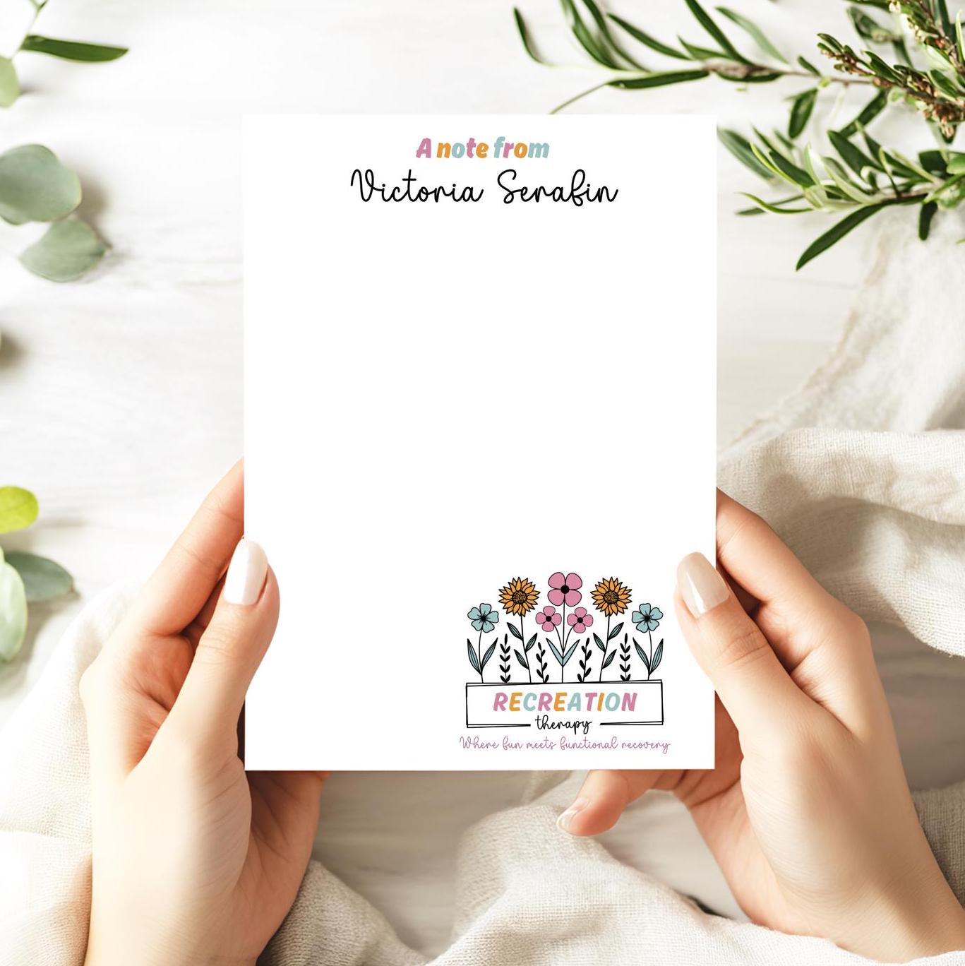 Custom Recreation Therapist floral notepad graduation rec therapy gift RT stationery notepad stationery notepad recreation therapist