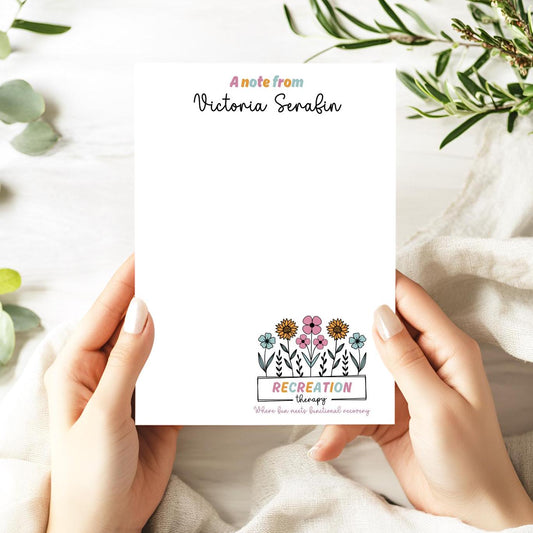 Custom Recreation Therapist floral notepad graduation rec therapy gift RT stationery notepad stationery notepad recreation therapist