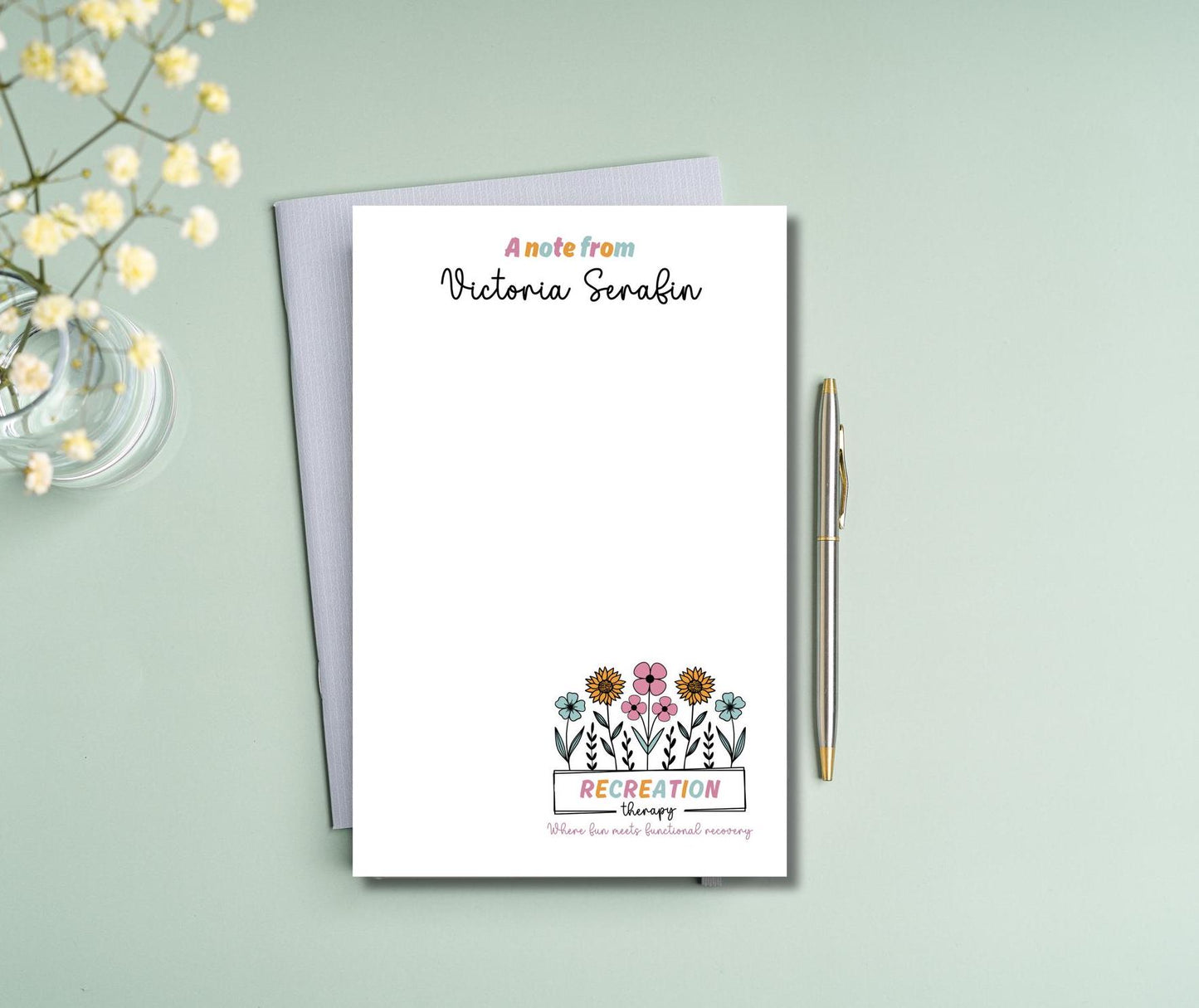 Custom Recreation Therapist floral notepad graduation rec therapy gift RT stationery notepad stationery notepad recreation therapist