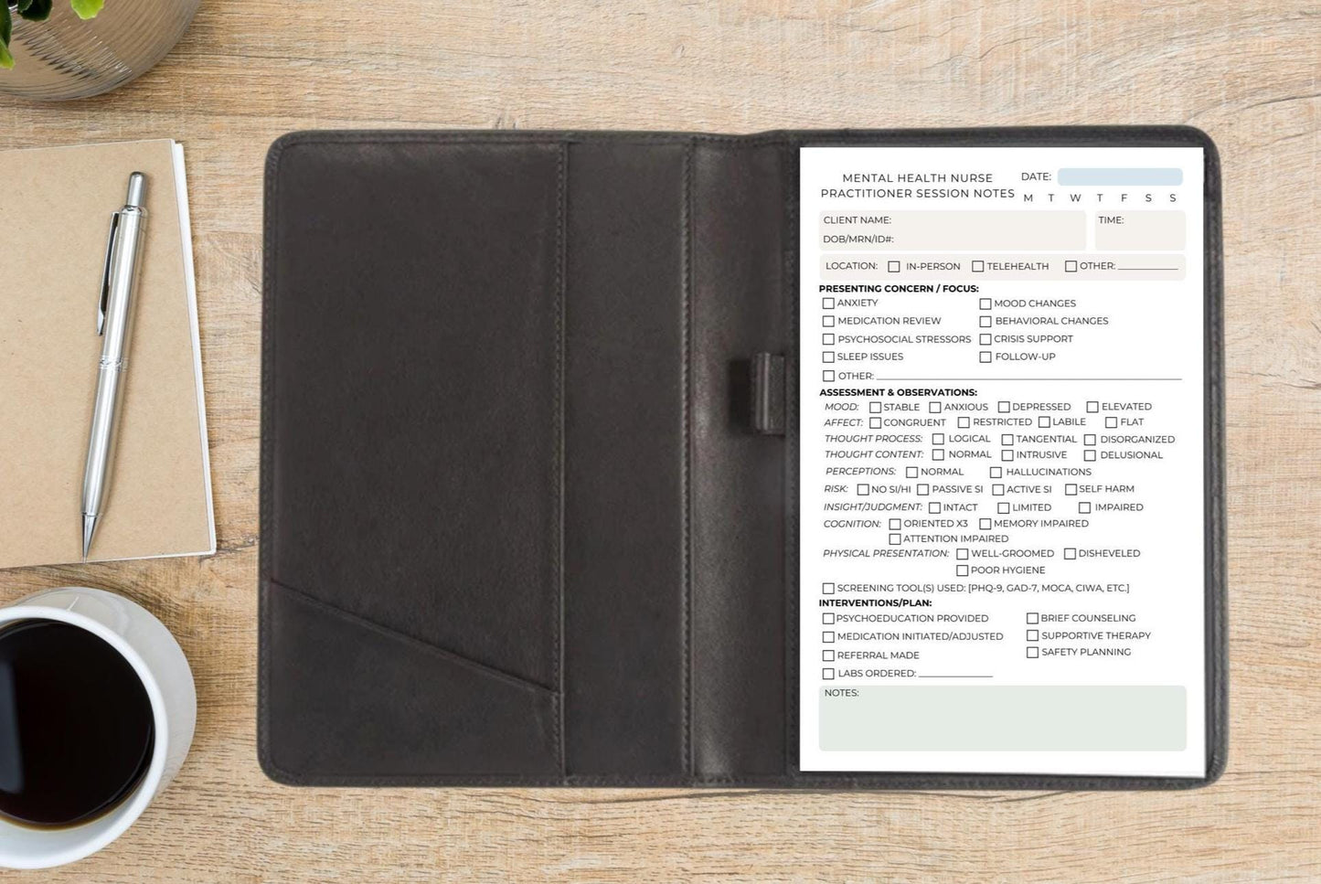 Mental Health Nurse Practitioner Session Note | MHNP Notepad for Assessment & MSE | Therapist Documentation Tool | 5.5x8.5 Notepad