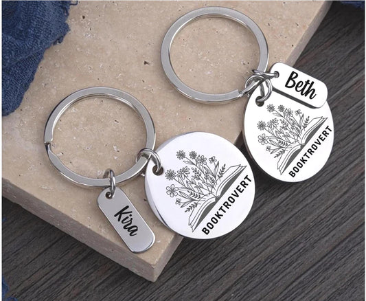Personalized Booktrovert Funny Engraved keychain book worm Key Ring one more chapter book Gifts for her book custom keychain librarian gift