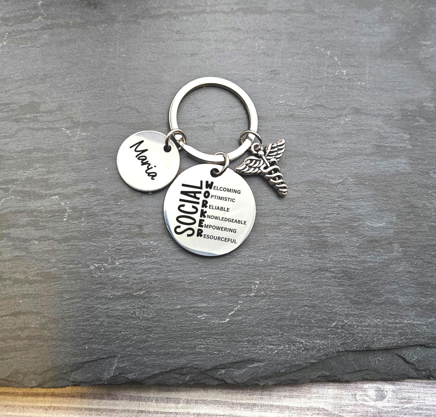 Personalized Social Worker Keychain Engraved MSW Key Ring Gift custom graduation social worker keyring gift RSW social service gift keychain