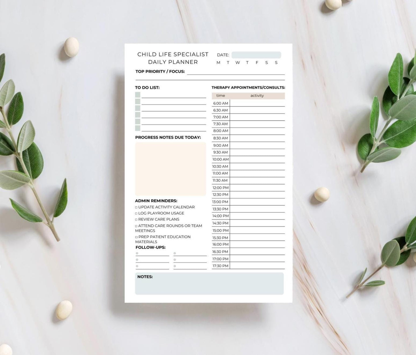 Child Life Specialist Daily Planner Notepad for Pediatric Patient Care, Admin Reminders, & Scheduling CCLS Hospital Organizer notepad