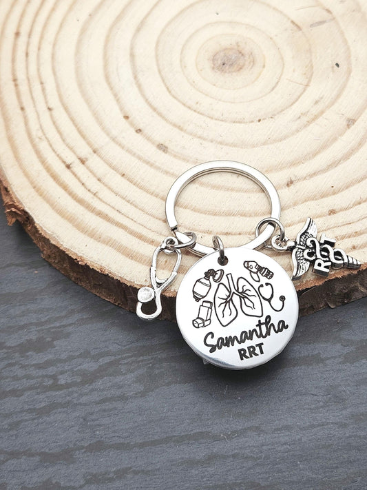 Personalized Respiratory therapist Keychain Engraved RT Birthday Key Ring Gifts for her custom graduation Respiratory therapy keychain gift