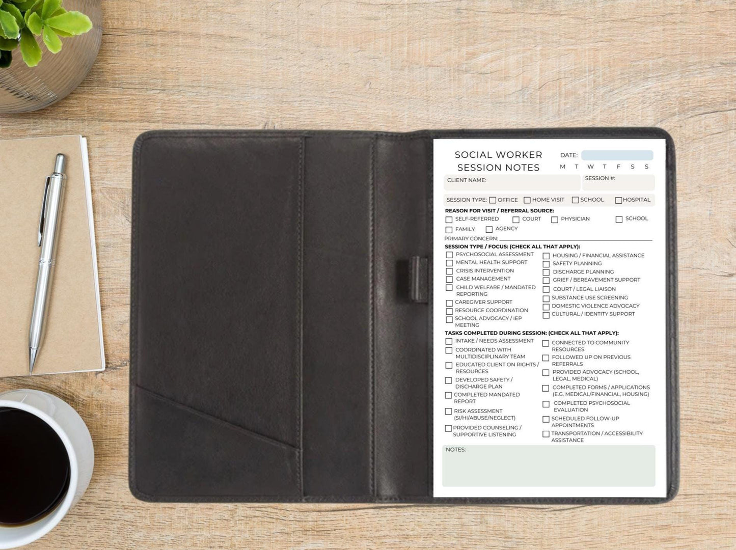 Social Worker Session Notes Notepad | Case Management, Counseling, Crisis Support, Discharge Planning | Social Work Documentation Pad