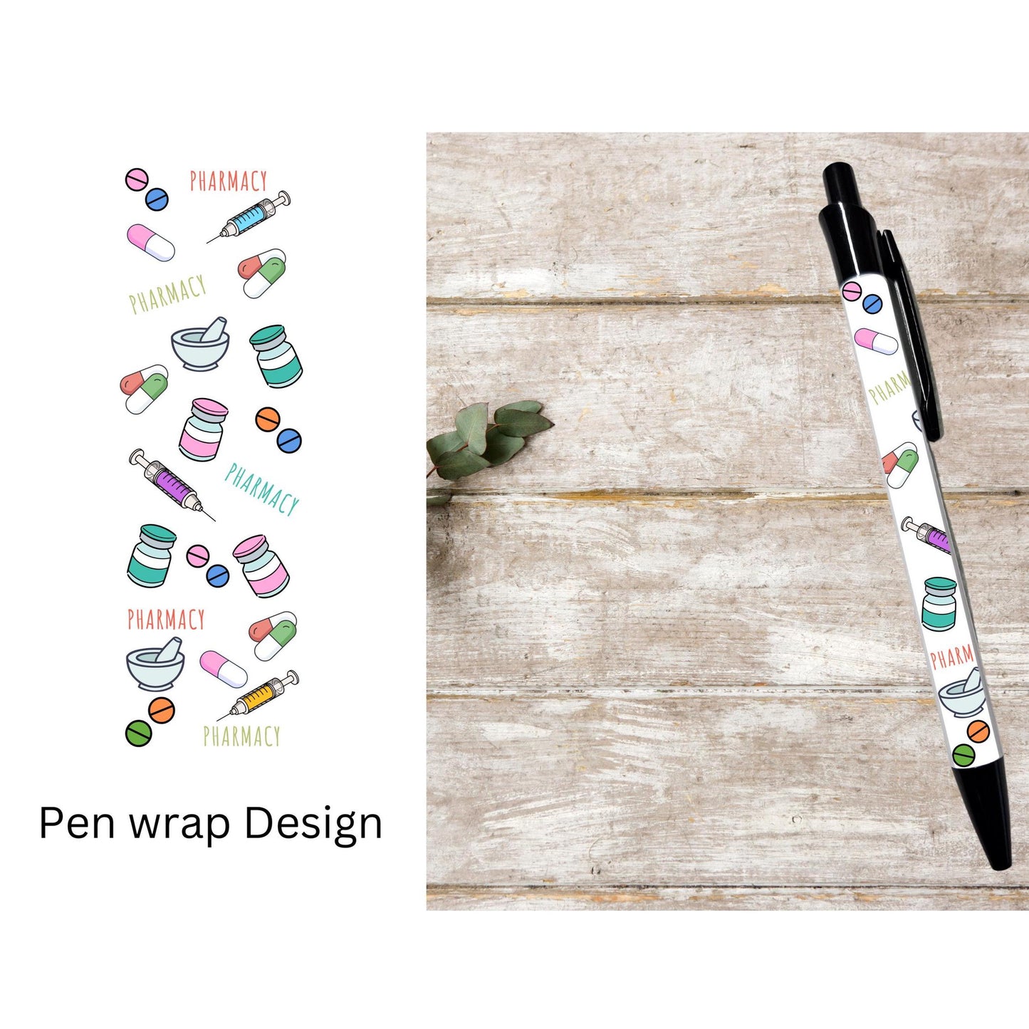 Pharmacy black ink ballpoint refillable pen, PharmD pen Pharmacy tech gift student pen graduation pill pen Pharmacist pill pen medication