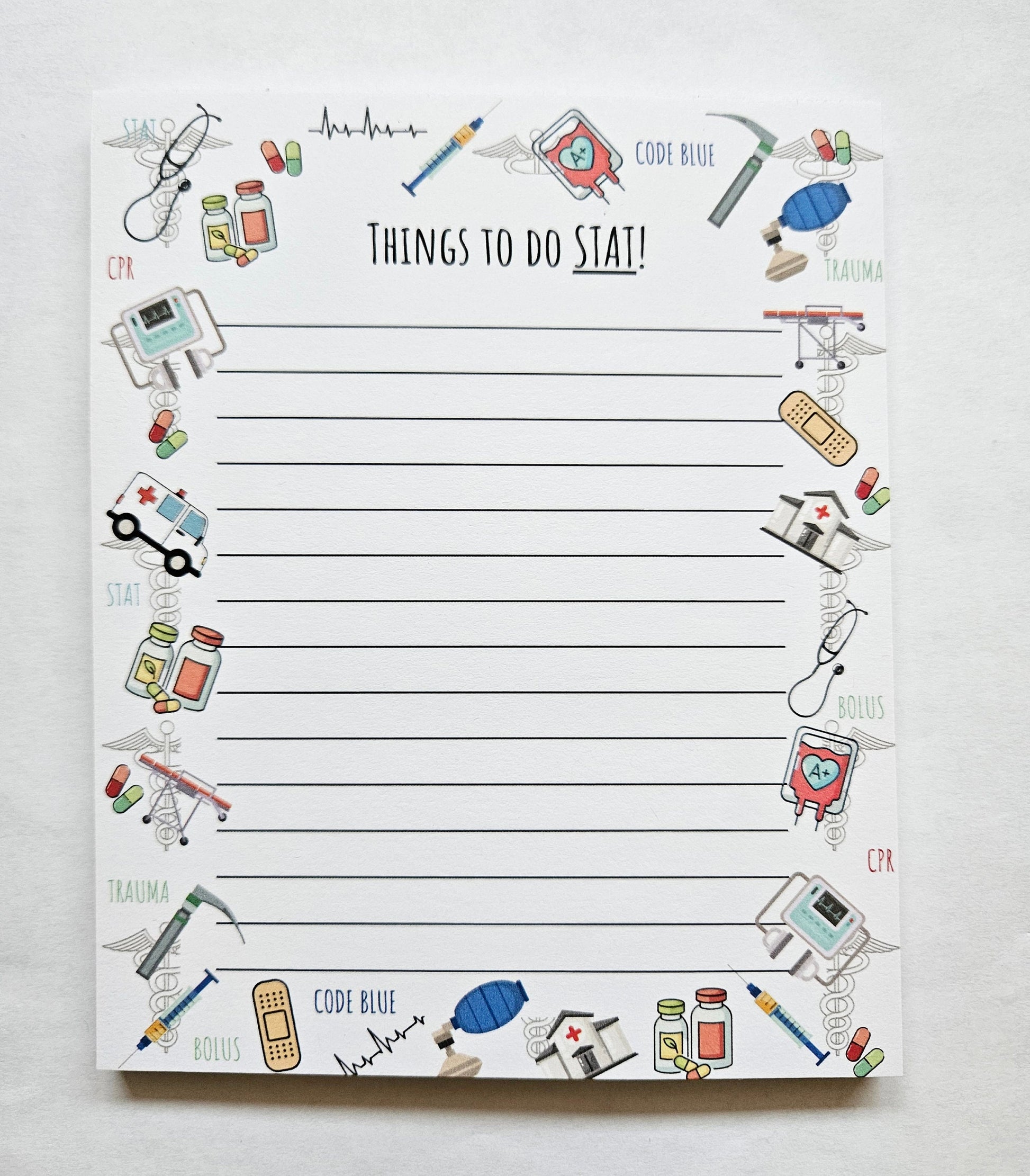Emergency Department notepad non sticky back paramedic trauma unit gift notepad nurse doctor technician gift graduation student stationery