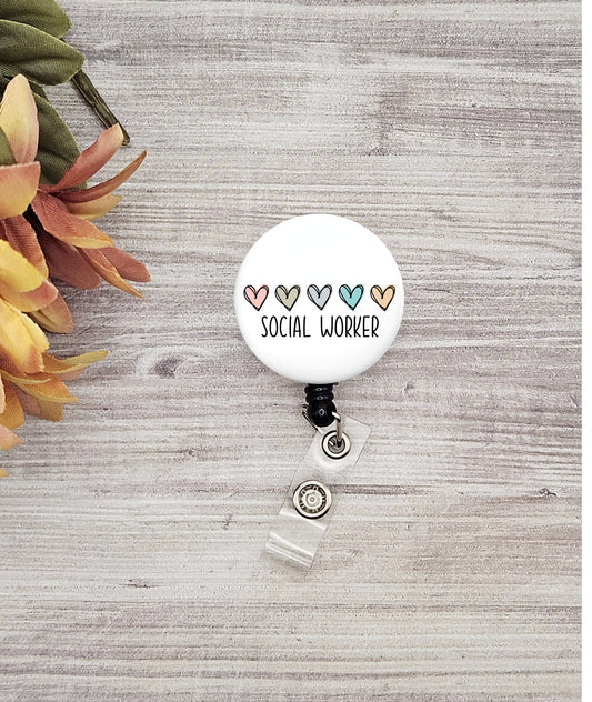Social Worker button name badge holder heart detail MSW gift graduation social work community health gift student badge reel retractable