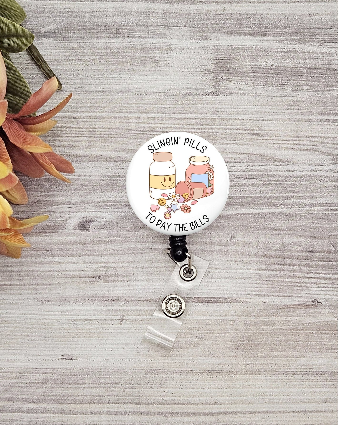 Retro Slingin' Pills to pay the bills Pharmacy pharmacist name badge holder gift graduation pharmacist gift student badge reel pharmacy gift