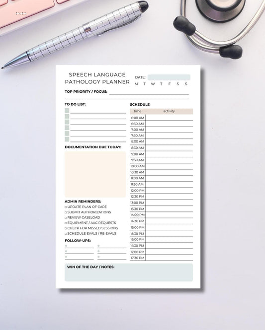 Speech Language Pathologist Daily Planner | SLP Schedule Notepad | Inpatient & Outpatient Therapy Organizer | Medical Professional Gift SLPA