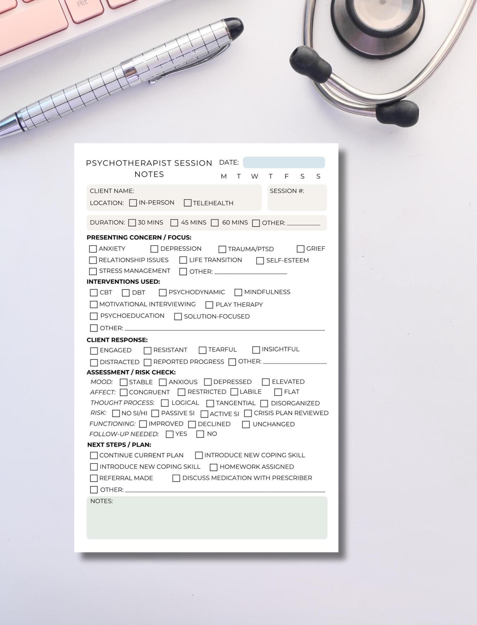 Psychotherapist Session Note Notepad | Therapy Progress Notes Pad | Mental Health Documentation | 5.5x8.5” | 50 Tear-Away Sheets