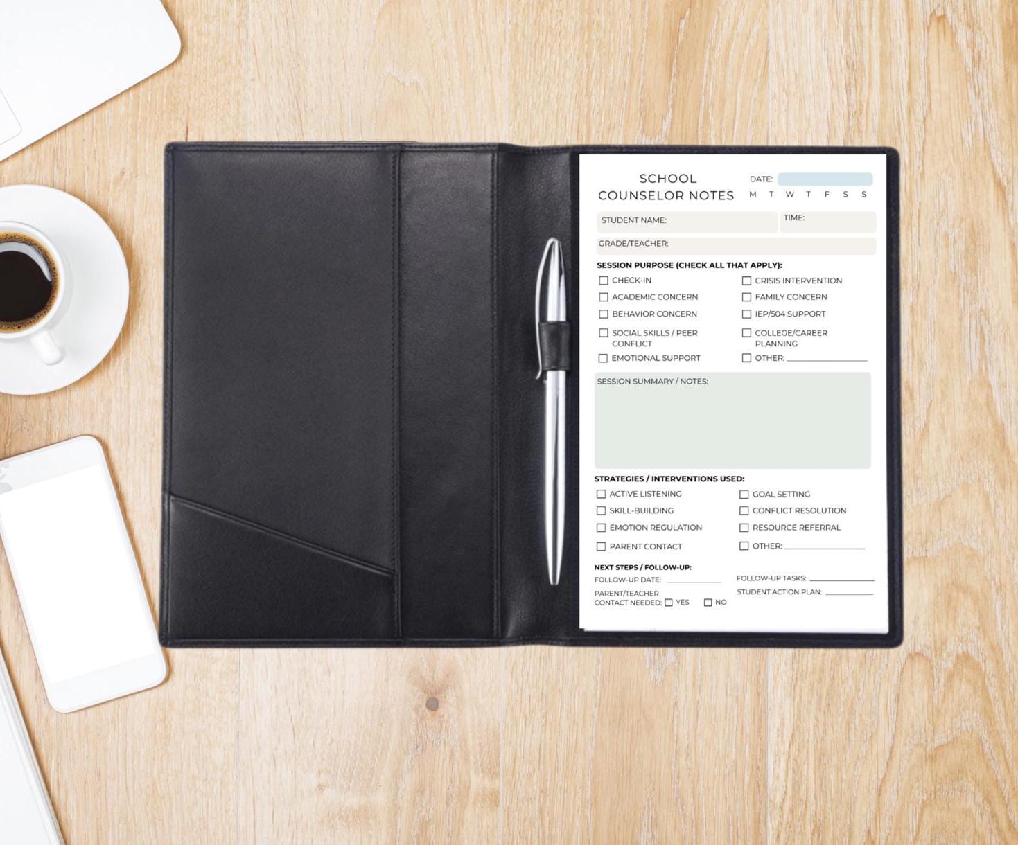 School Counselor Session Notes Pad | Student Support Notepad for K-12 Counseling Documentation Form | Therapy Check-In Log guidance office
