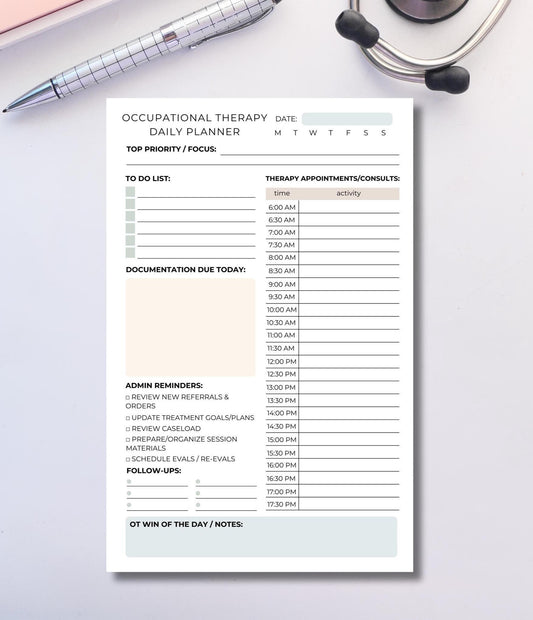 Occupational Therapist Daily Planner Notepad OT Schedule Organizer Inpatient & Outpatient Progress Notes To Do List Follow Ups OT Gift OTA