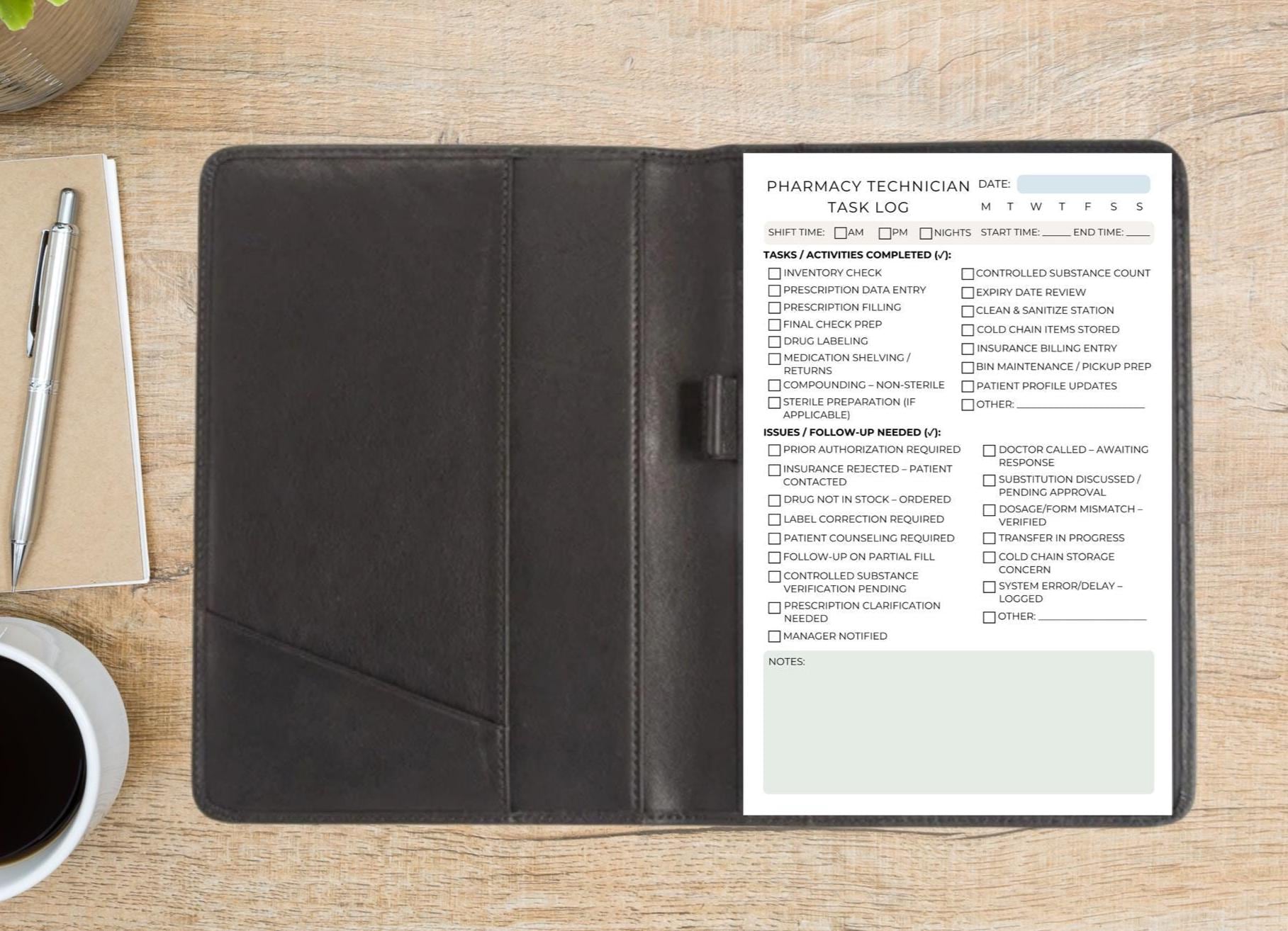 Pharmacy Technician Task Log | Daily Shift Notes | Rx Workflow Notepad for Techs | 50 Tear-Away Sheets | 5.5x8.5” | Pharmacy Organizer Pad