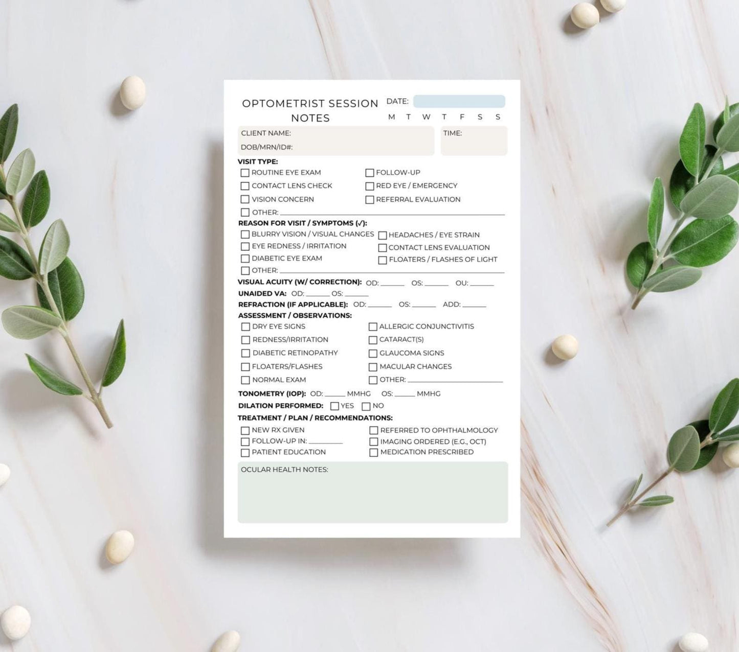 Optometrist Session Note Notepad | Eye Exam Notes | Vision Care Forms | Half Letter 5.5x8.5” | 50 Tear-Off Sheets for Eye Doctors Optometry