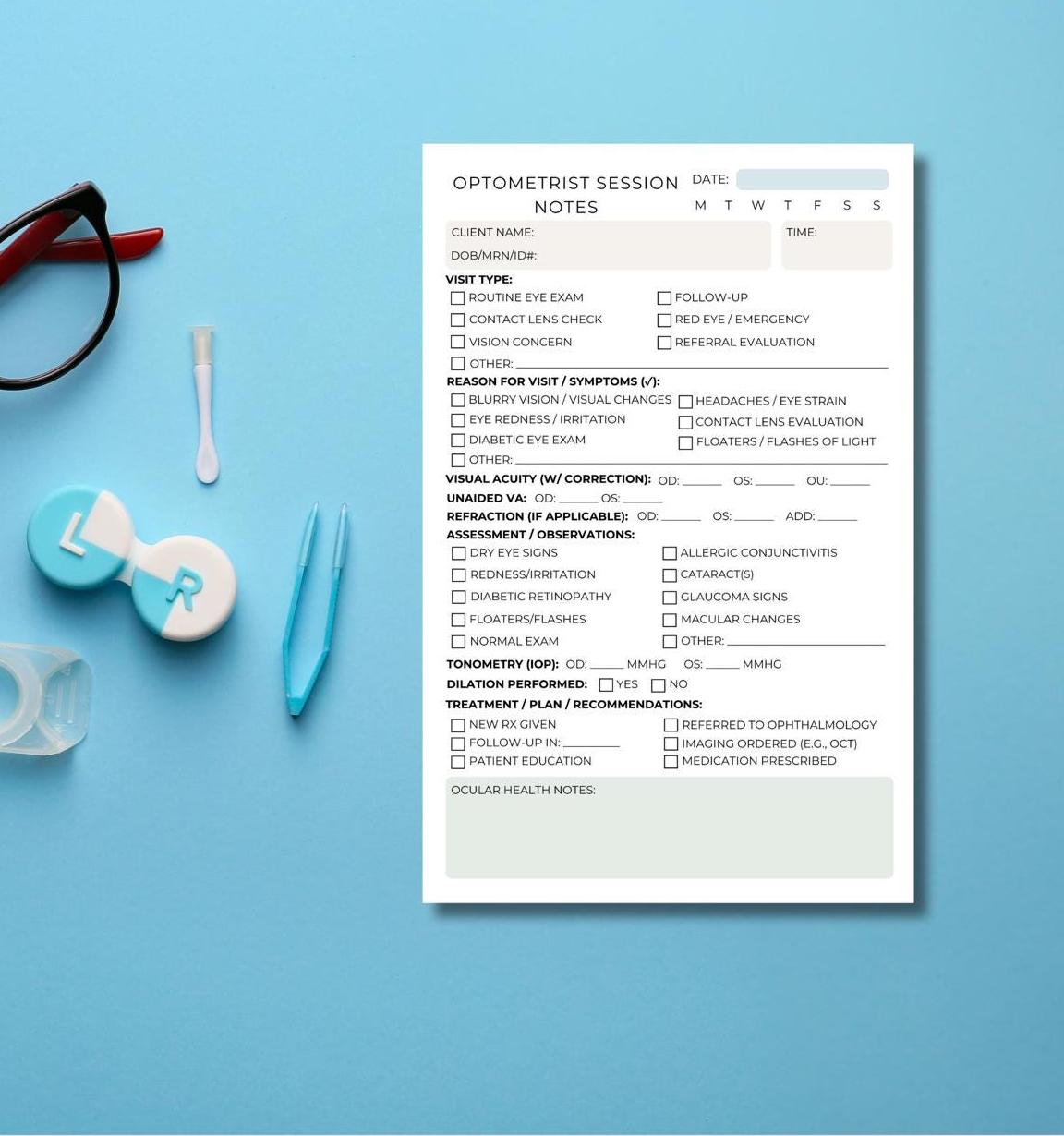Optometrist Session Note Notepad | Eye Exam Notes | Vision Care Forms | Half Letter 5.5x8.5” | 50 Tear-Off Sheets for Eye Doctors Optometry