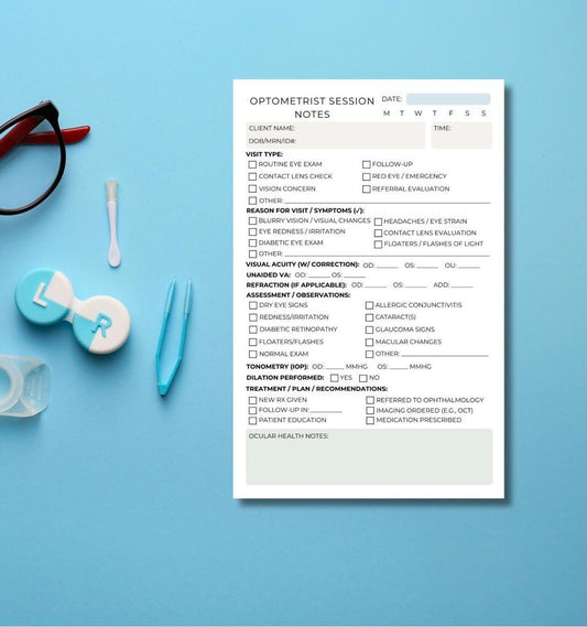 Optometrist Session Note Notepad | Eye Exam Notes | Vision Care Forms | Half Letter 5.5x8.5” | 50 Tear-Off Sheets for Eye Doctors Optometry