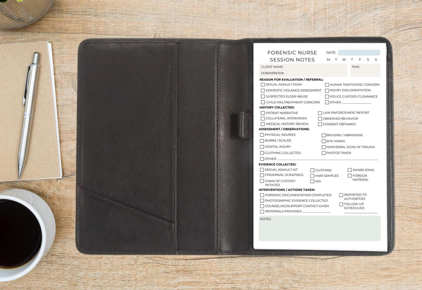 Forensic Nurse Session Note Notepad SANE Assault Exam Charting Pad Medical Documentation Forensic Nursing Stationery SANE Nursing Forensic