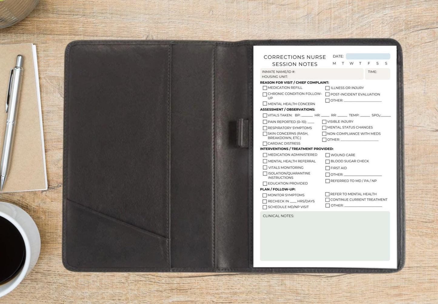 Corrections Nurse Session Note Notepad | Jail & Prison Medical Log | Half Letter RN LPN Documentation Sheet Secure Facility Forms Jail Nurse