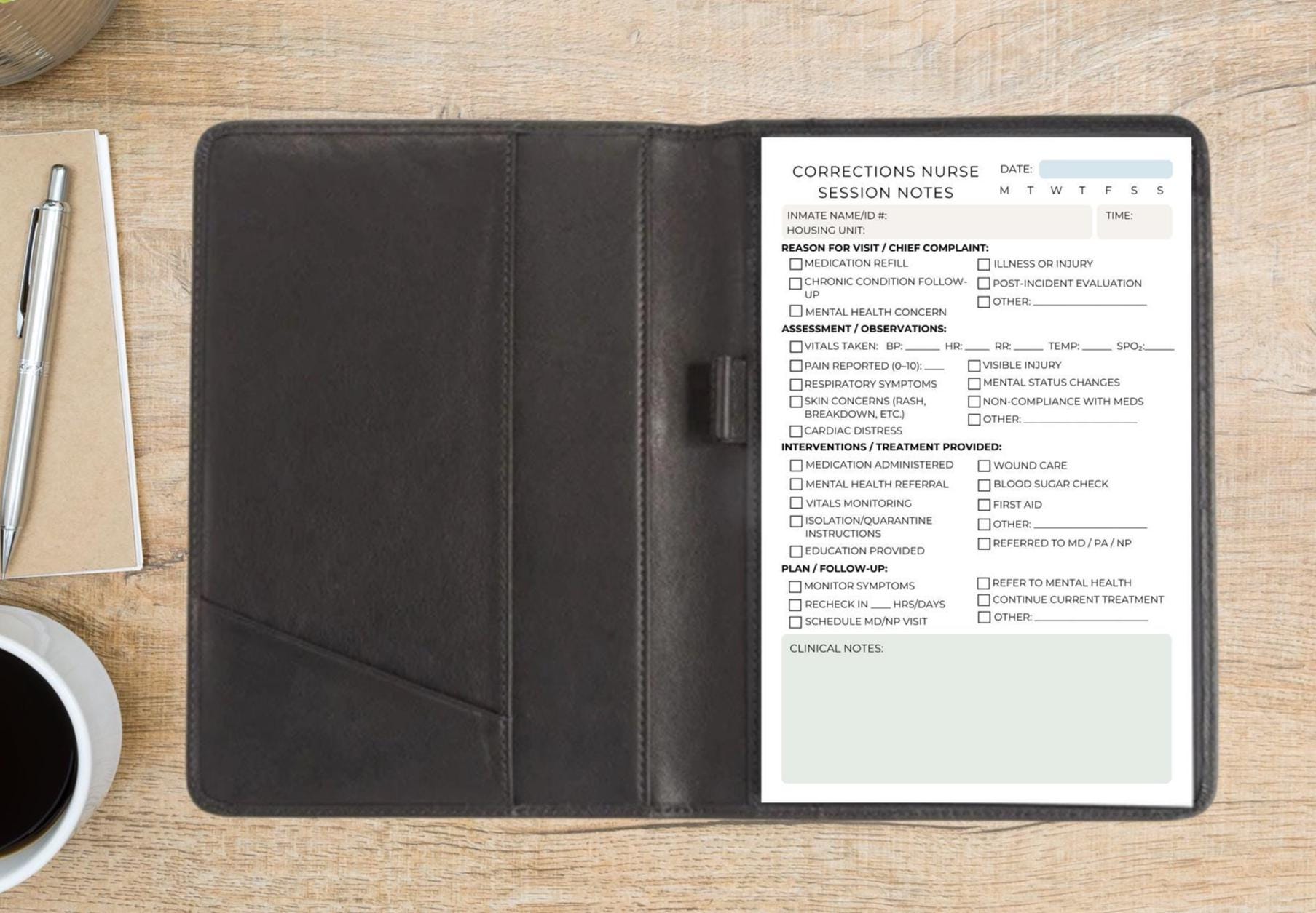 Corrections Nurse Session Note Notepad | Jail & Prison Medical Log | Half Letter RN LPN Documentation Sheet Secure Facility Forms Jail Nurse