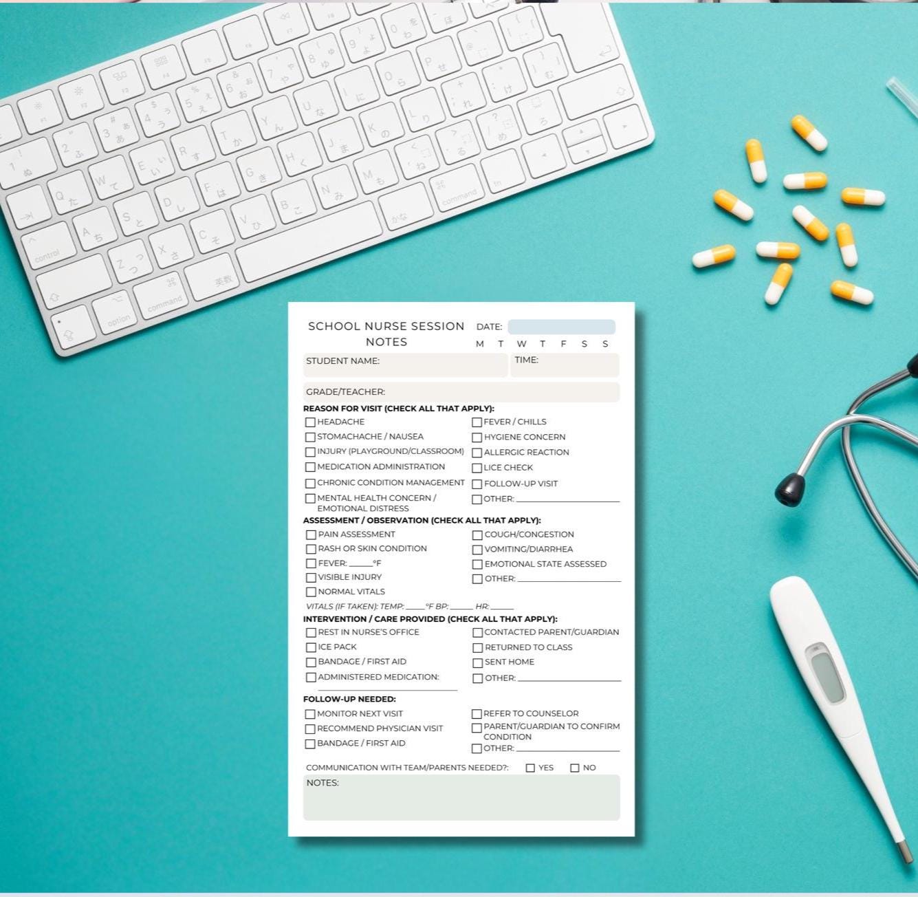 School Nurse Session Notes Notepad Daily Health Log for Students | Professional Nurse Organizer | 50 Tear-Off Sheets Pediatric School Nurse