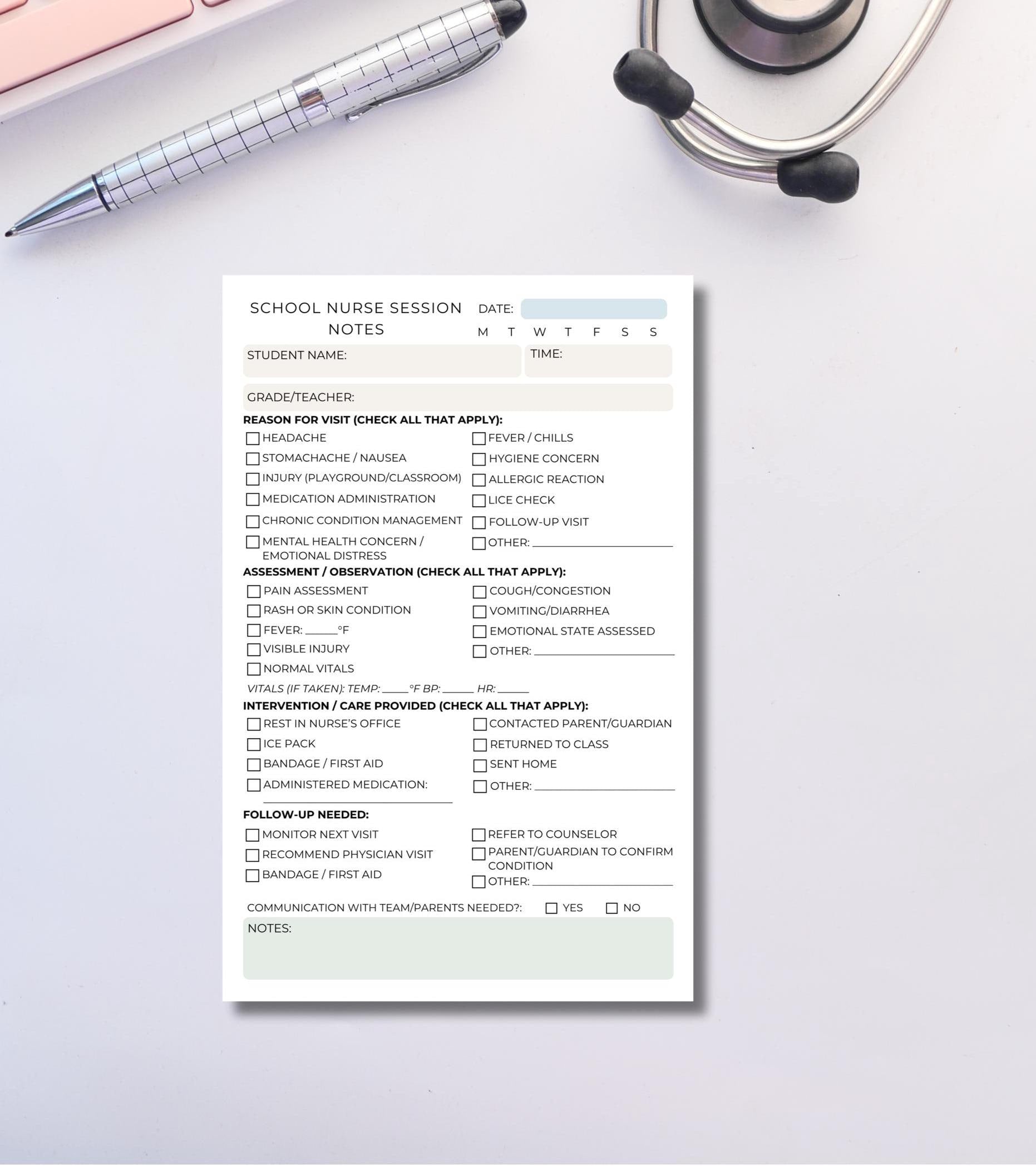 School Nurse Session Notes Notepad Daily Health Log for Students | Professional Nurse Organizer | 50 Tear-Off Sheets Pediatric School Nurse