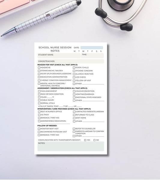 School Nurse Session Notes Notepad Daily Health Log for Students | Professional Nurse Organizer | 50 Tear-Off Sheets Pediatric School Nurse