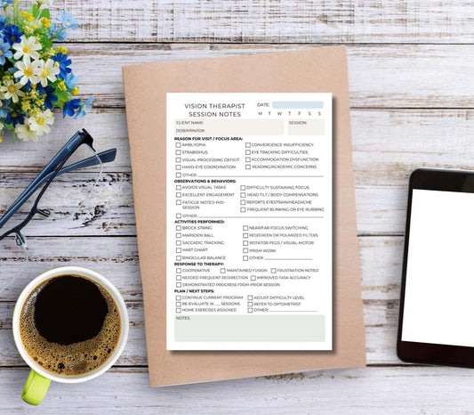 Vision Therapist Session Note Notepad Vision Therapy Documentation Pad for Strabismus, Amblyopia, Tracking & More | 50 Tear-Off Sheets