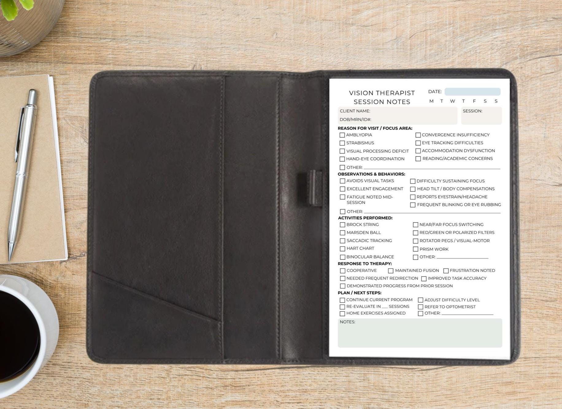 Vision Therapist Session Note Notepad Vision Therapy Documentation Pad for Strabismus, Amblyopia, Tracking & More | 50 Tear-Off Sheets