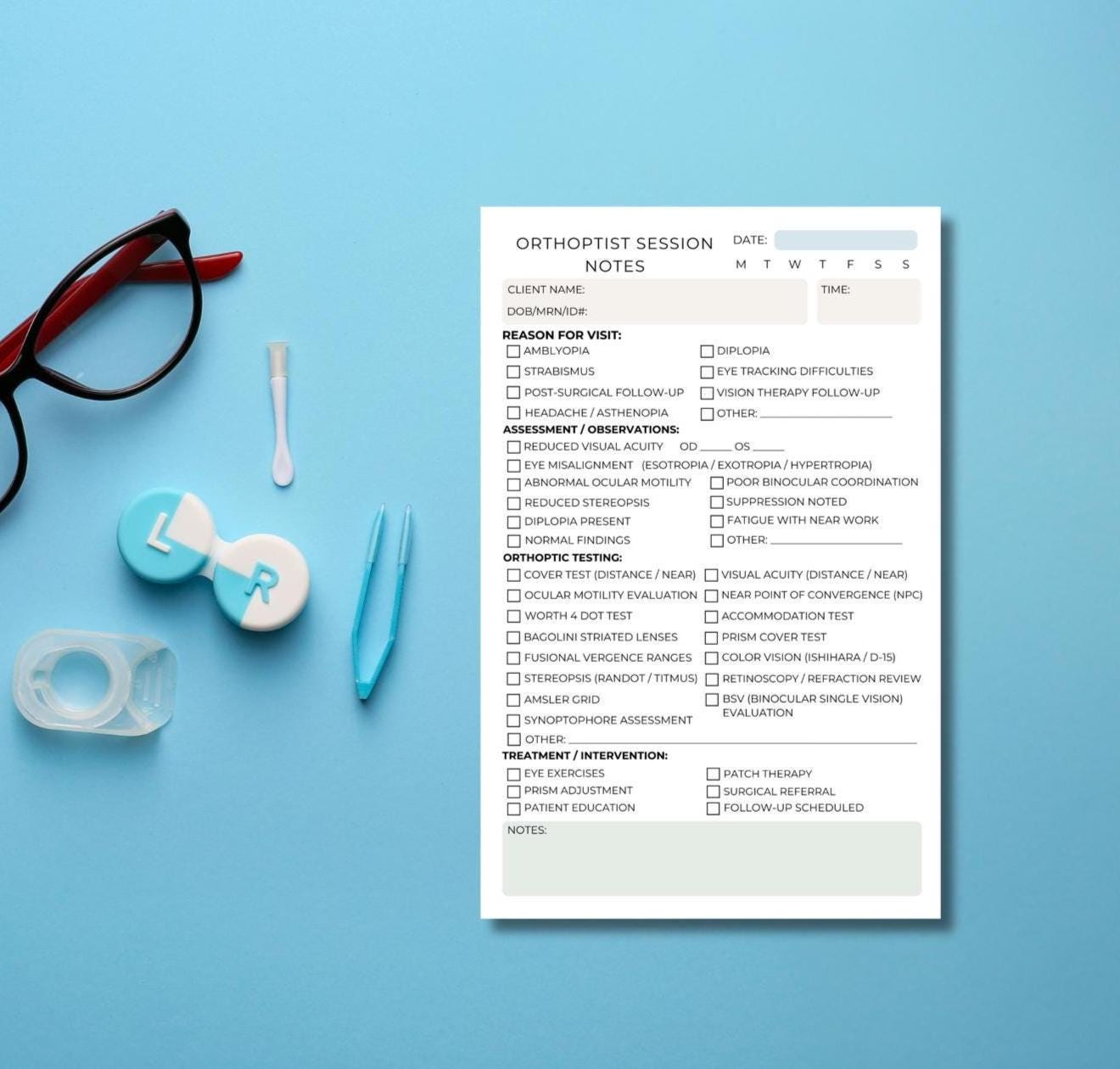 Orthoptist Session Note Notepad | Eye Movement Binocular Vision Chart Tear-Off Sheets for Vision Therapists Eye Clinics Orthoptist Charts