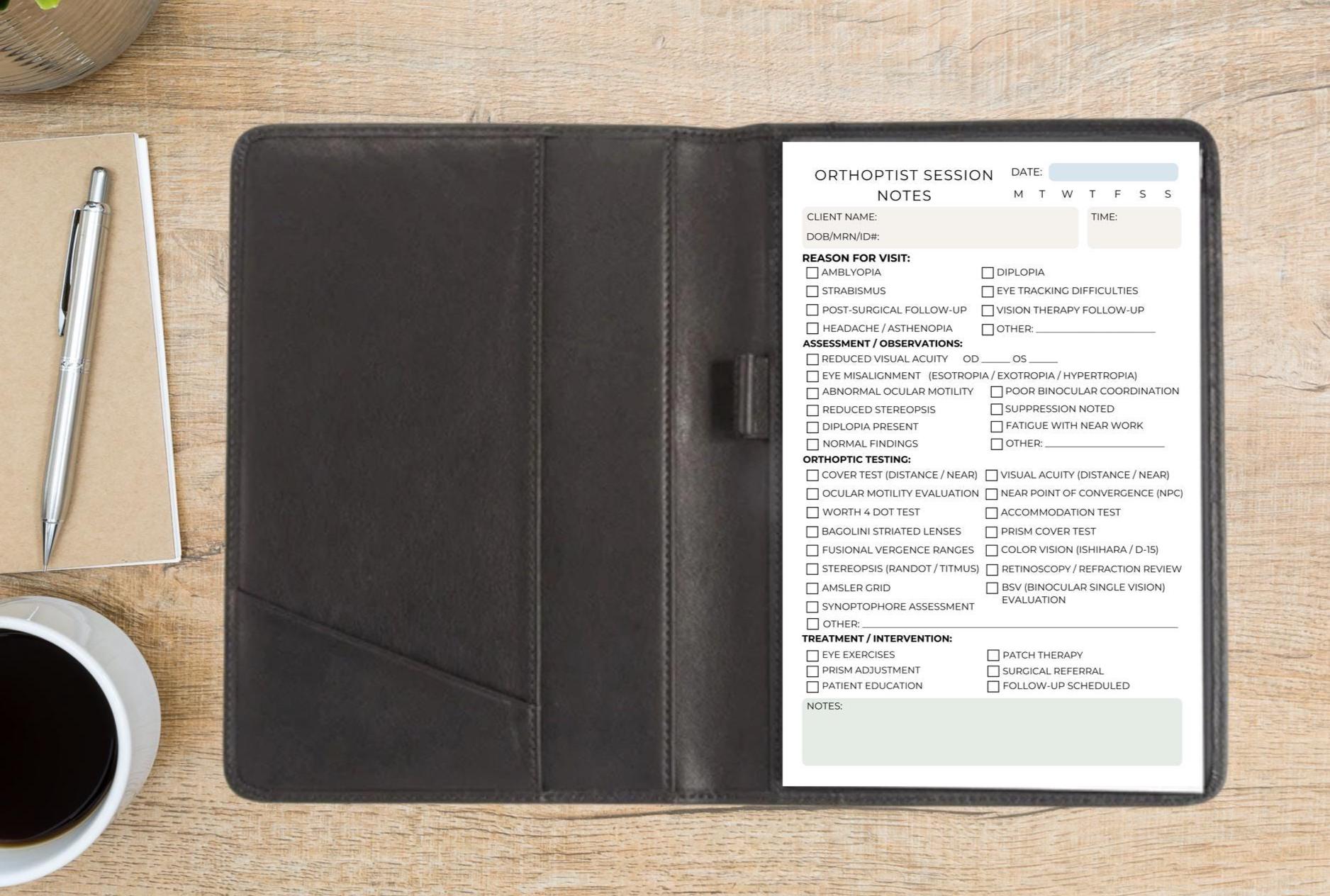 Orthoptist Session Note Notepad | Eye Movement Binocular Vision Chart Tear-Off Sheets for Vision Therapists Eye Clinics Orthoptist Charts