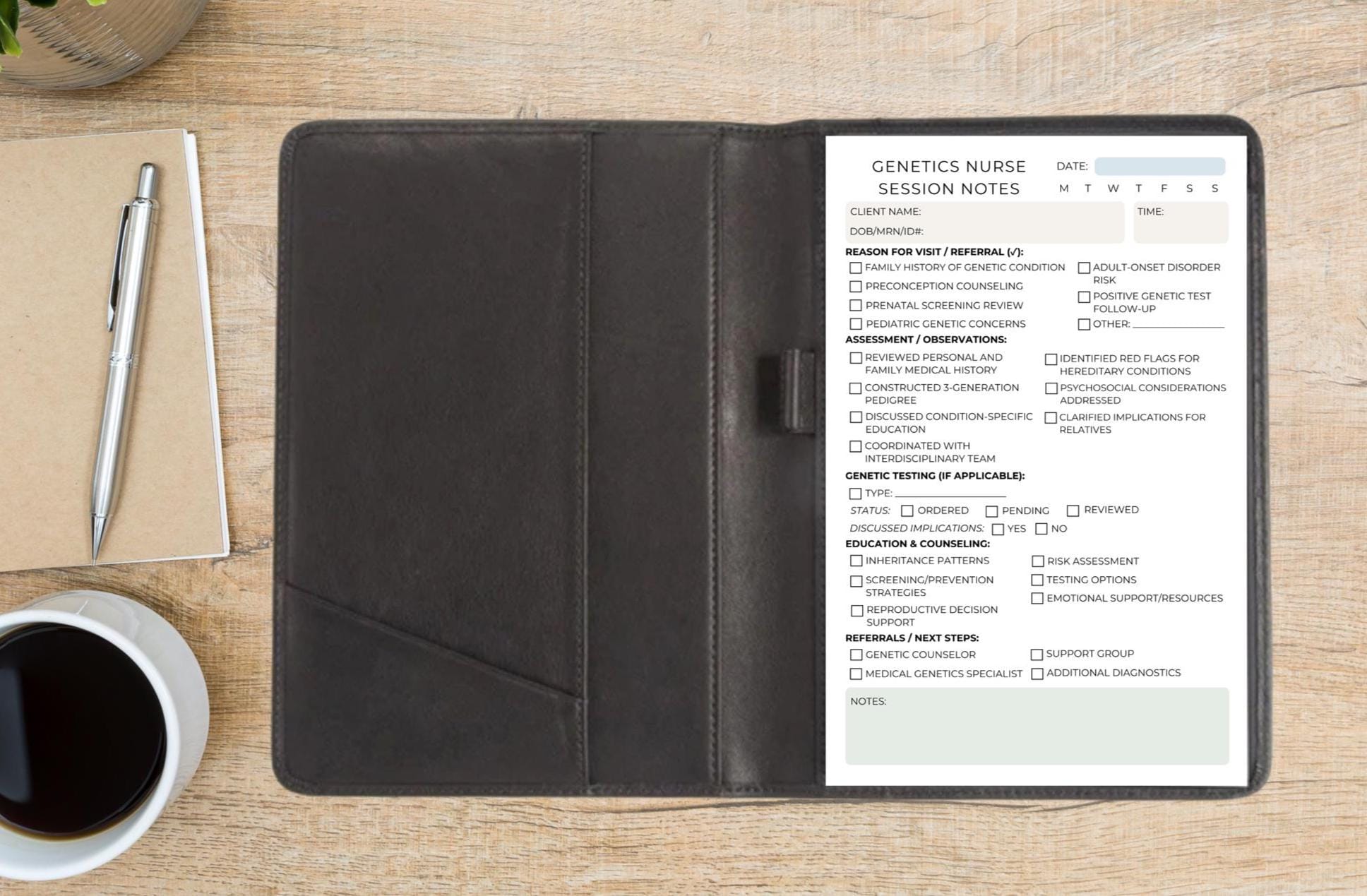 Genetics Nurse Session Note Notepad | Professionally-Informed Charting Tool for Genetic Risk, Counseling & Testing Pad for Clinical Use