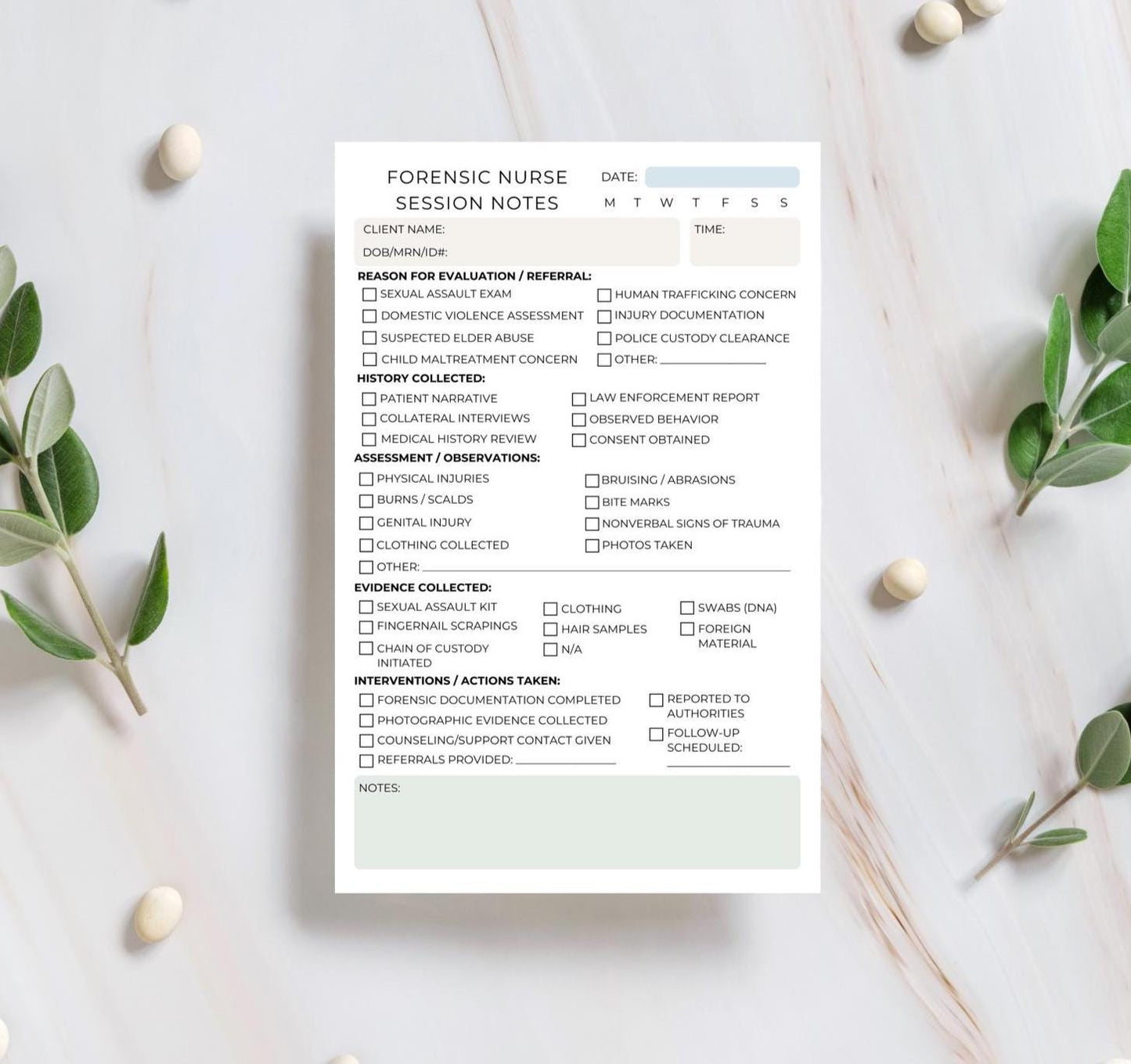 Forensic Nurse Session Note Notepad SANE Assault Exam Charting Pad Medical Documentation Forensic Nursing Stationery SANE Nursing Forensic