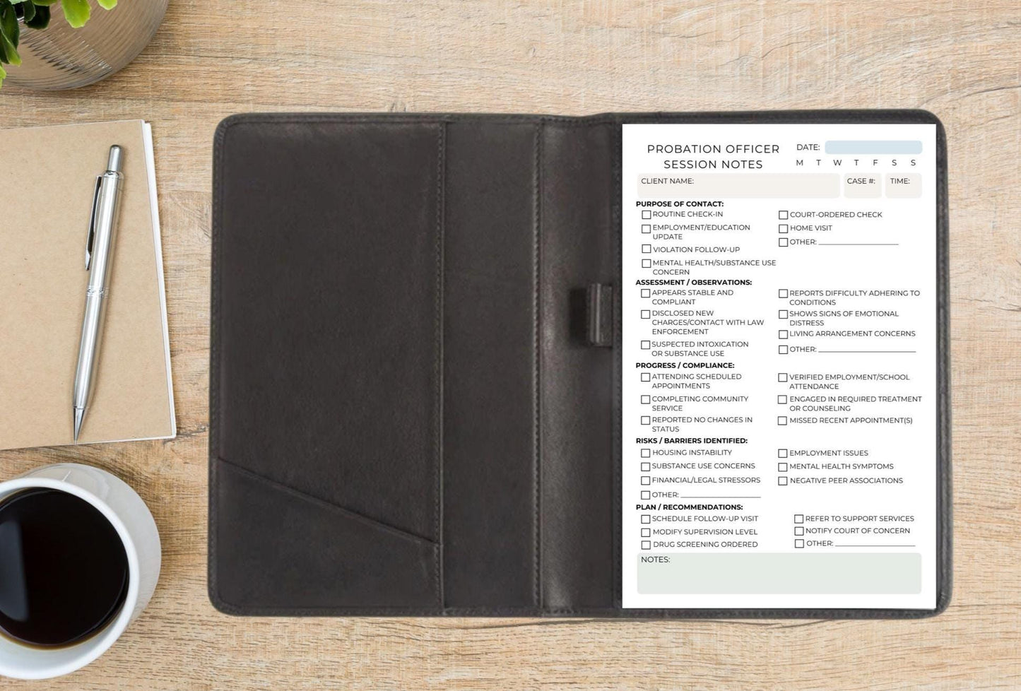 Probation Officer Session Notes | Supervision Meeting Log | Parole Officer Notepad for Probation & Parole Officers | Law Notes Probation