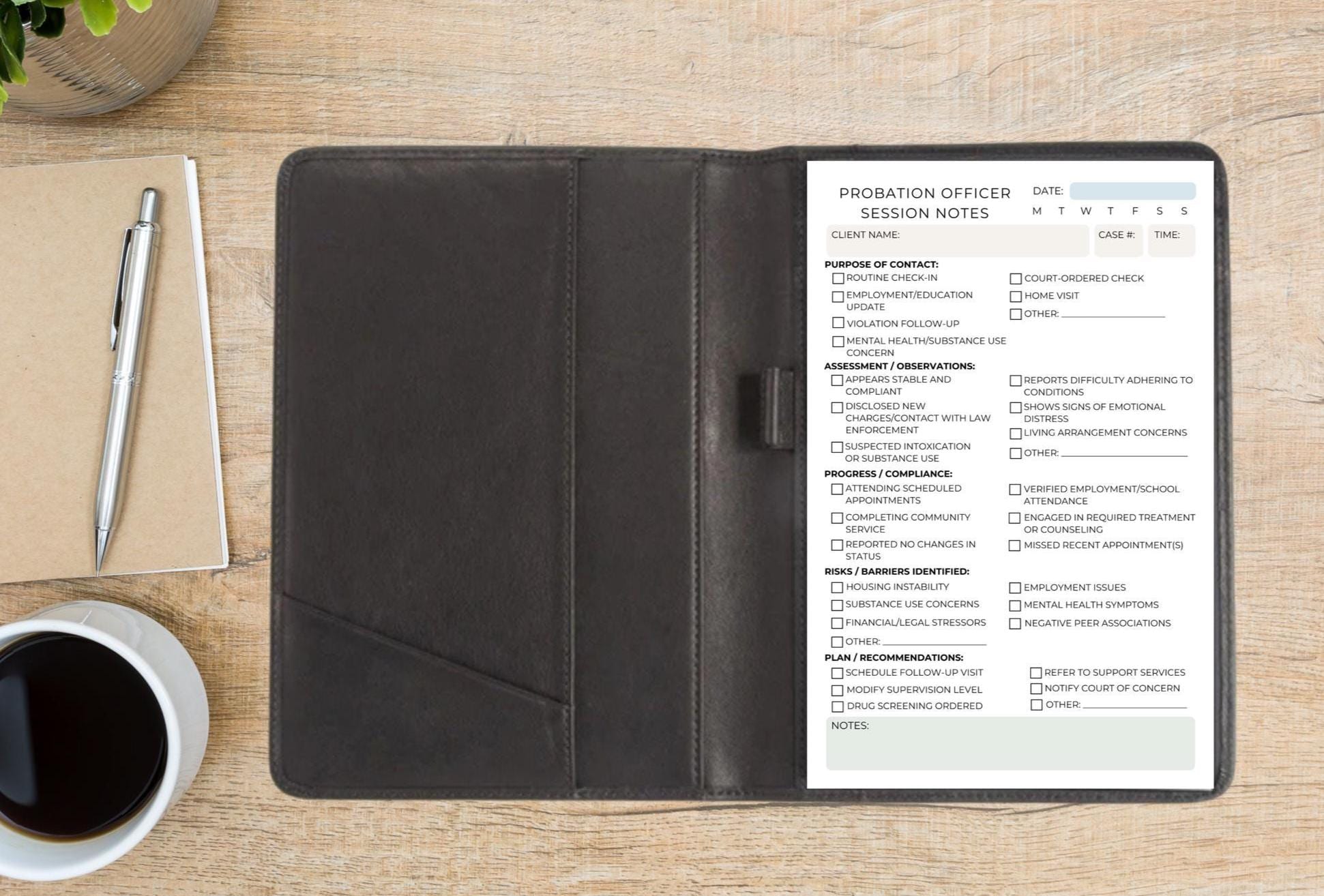 Probation Officer Session Notes | Supervision Meeting Log | Parole Officer Notepad for Probation & Parole Officers | Law Notes Probation
