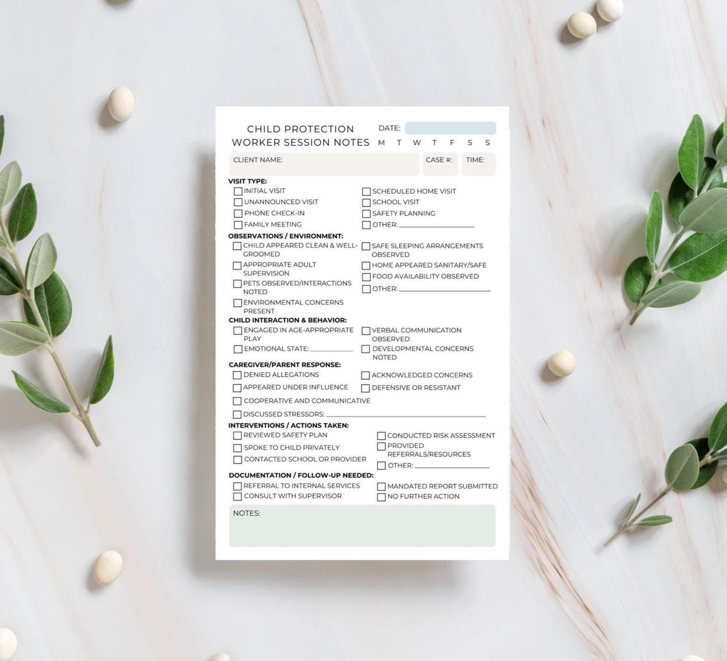 Child Protection Worker Session Notes | Social Work Notepad for Home Visits, CPS, and Case Management Tear-Away Pad CPS Case Manager Notes