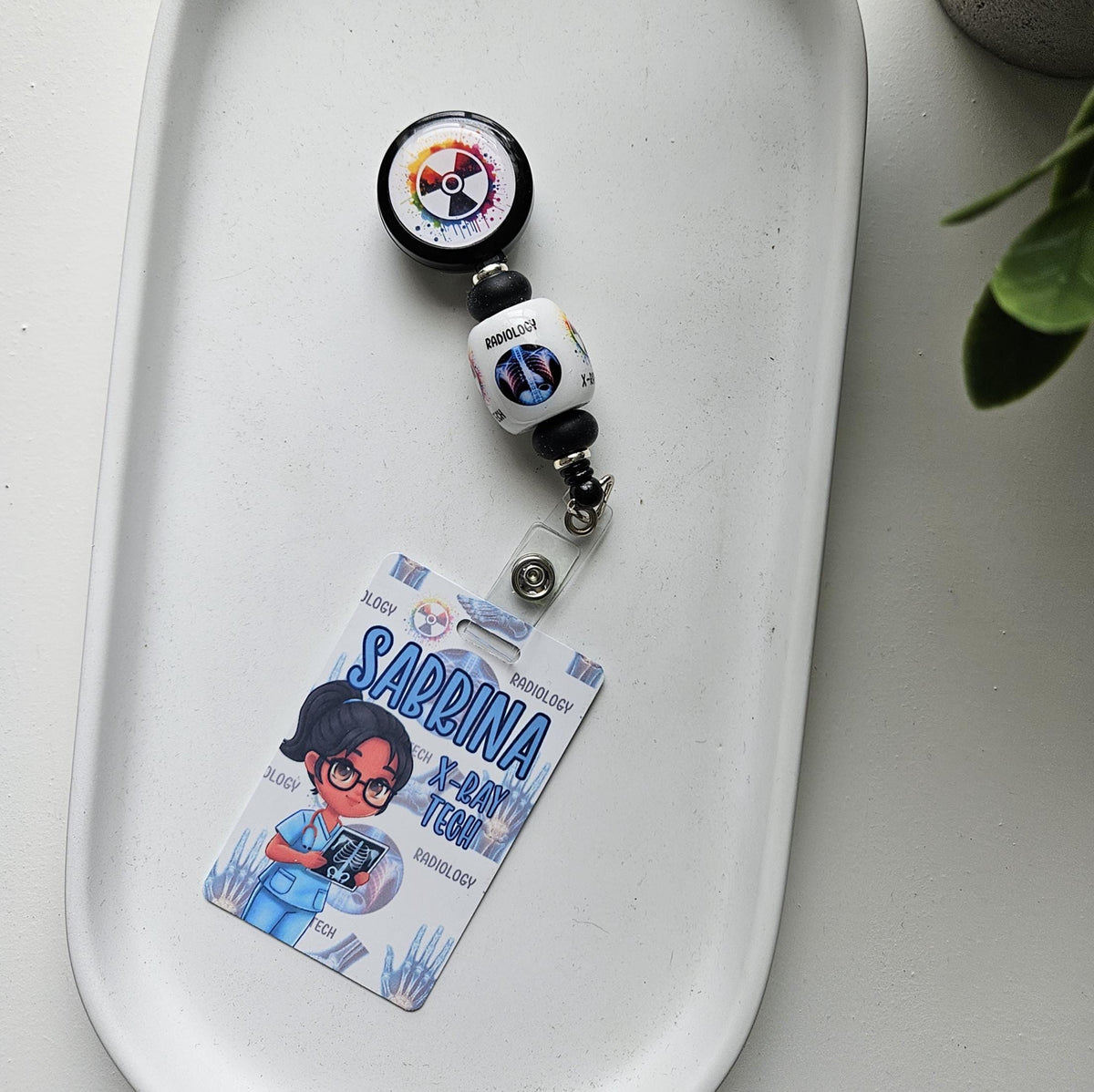 Custom Reversible X-Ray Tech Badge Buddy | Personalized Flip Reel | Double-Sided Radiology ID holder Imaging Name Tag Cartoon Image Holder