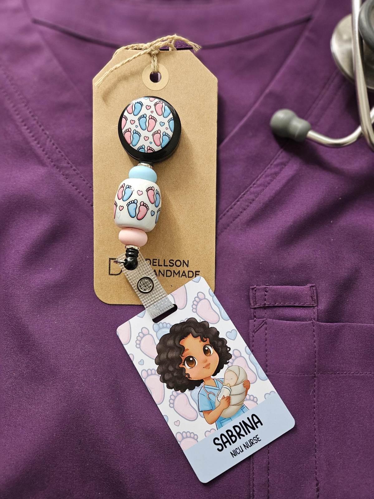 Custom Reversible NICU Nurse Badge Buddy | Personalized Flip Reel | Double-Sided Labor and Delivery ID holder Name Beaded Badge Reel